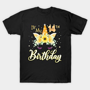 Unicorn Its My 14Th Birthday 14 Years Old Birthday T-Shirt